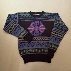 Vintage Meister Geometric Pattern Sweater Pullover Long Sleeve Knit Multi Color